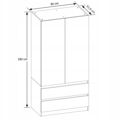 SZAFA DĄB WOTAN GARDEROBA DUŻA NA UBRANIA OTWIERANA 2 SZUFLADY 90cm - obrazek 3